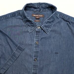 Michael Kors‎ Mens Slim Fit Denim Button Down Shirt - XL Short Sleeve Jean